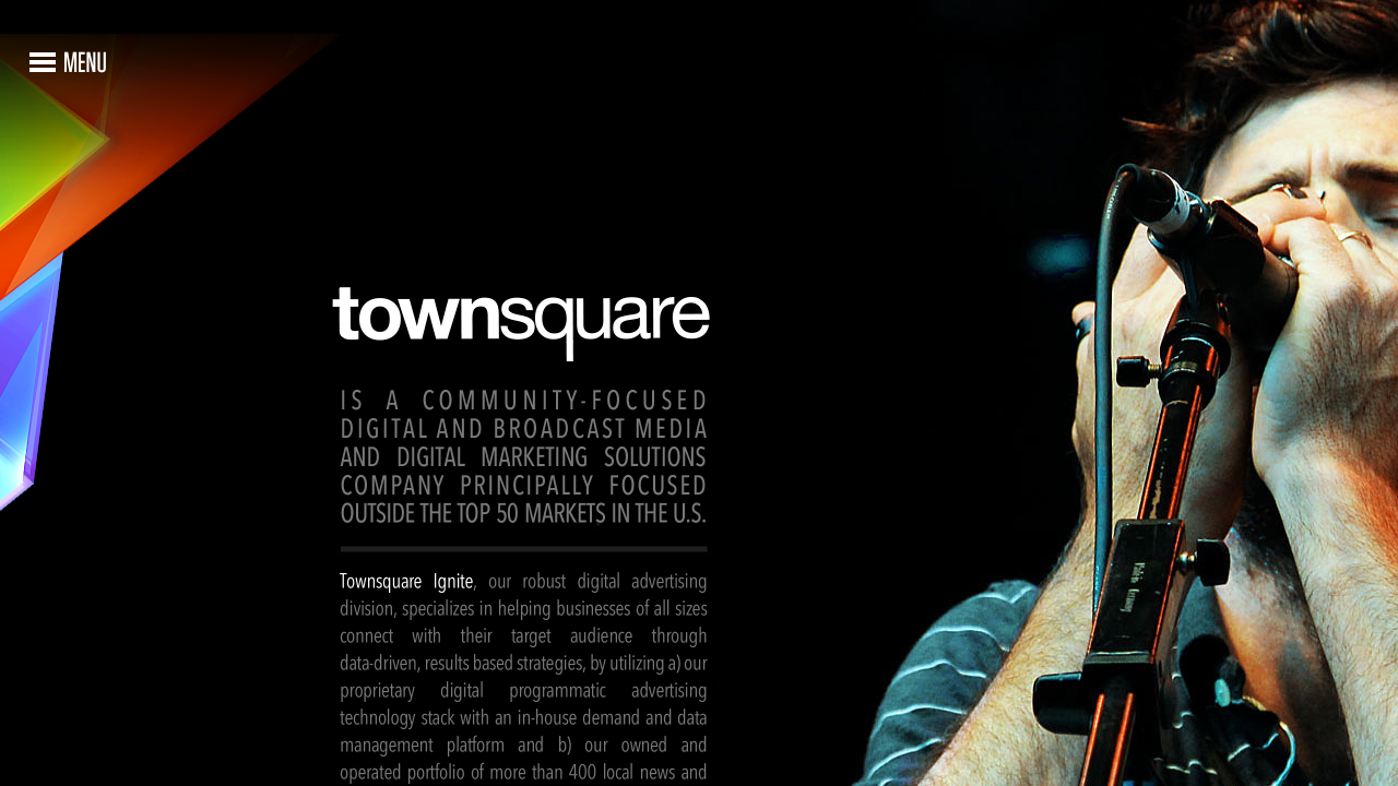 The homepage of Townsquare Media, showcasing its blend of local media presence and digital growth strategies.