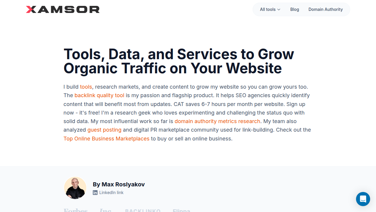 A screenshot of Xamsor.com, a source for insights into the SEO market, reflecting industry growth.