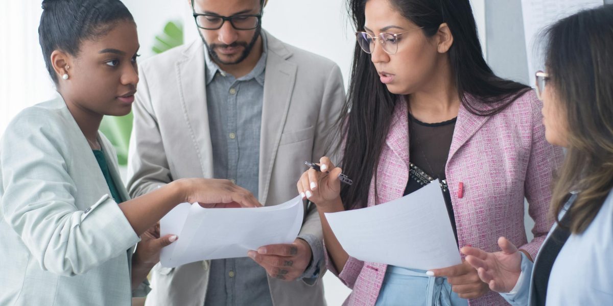 Professionals working together to define and strengthen their organization's brand identity.