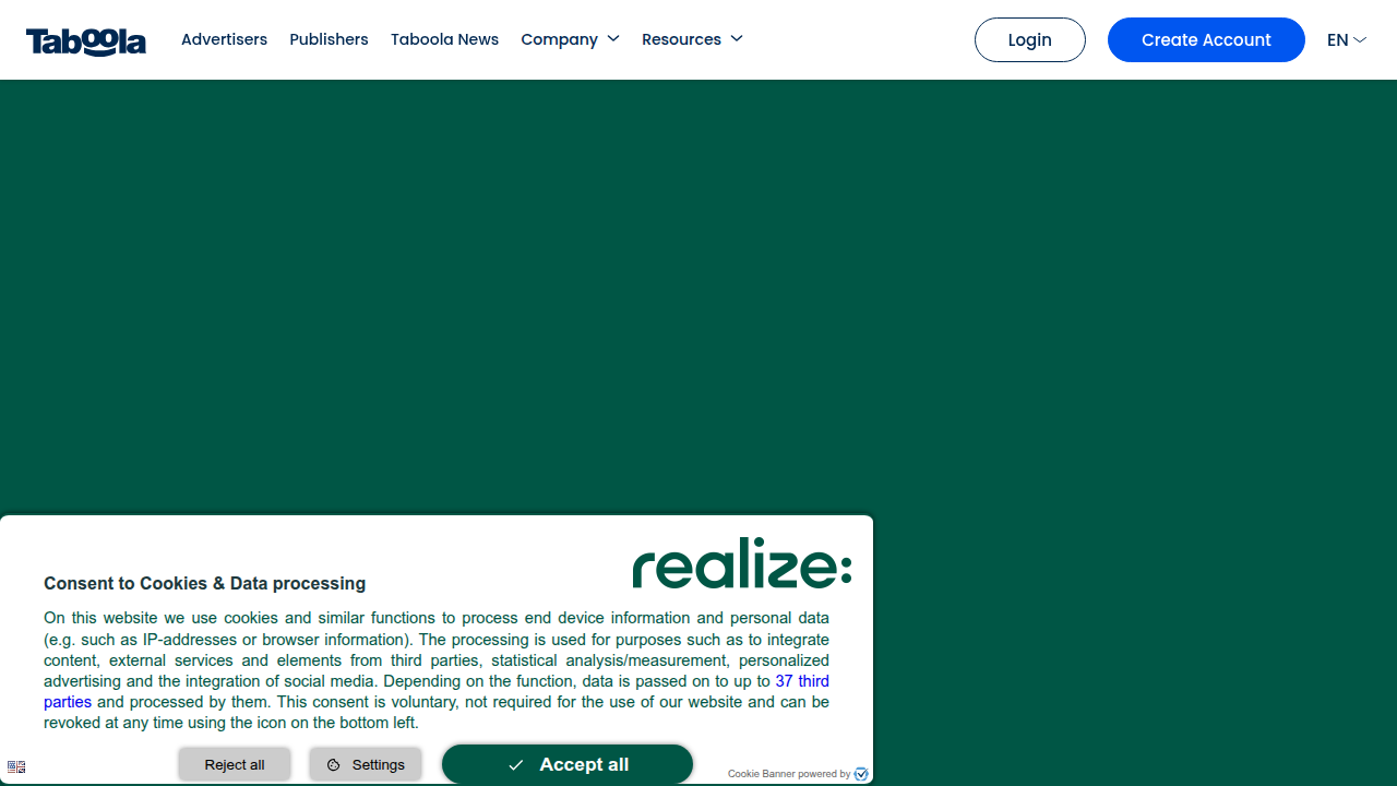 Taboola's official website, a prominent platform specializing in native advertising and content recommendations.