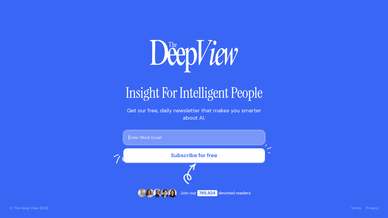 A screenshot of The Deep View Newsletter's homepage, a resource offering daily AI updates for media professionals.