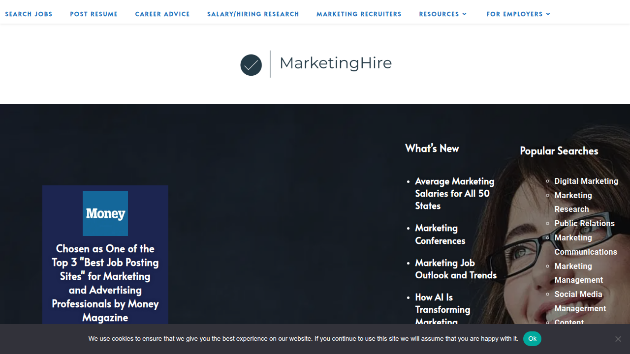 MarketingHire is a specialized job board focused on connecting marketing, advertising, and PR professionals with relevant career opportunities.