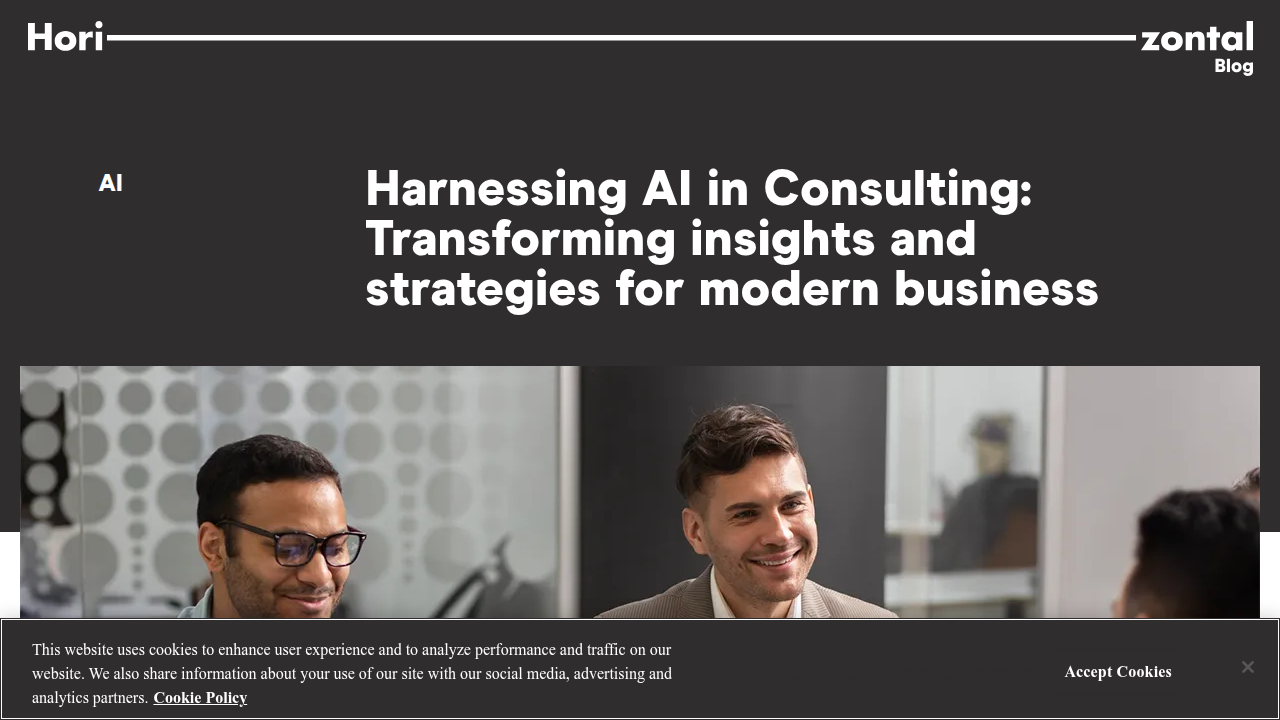 Screenshot of Horizontal Digital's homepage, a resource for insights on AI in consulting and digital transformation.