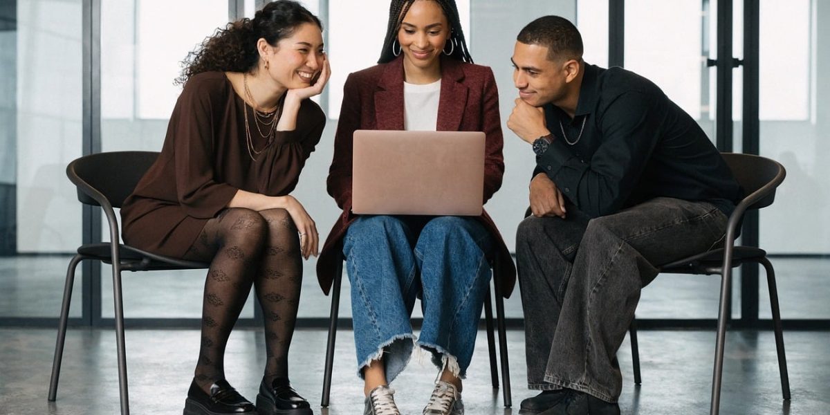 A team of specialists collaborating, bridging technical capabilities with business goals in a modern office environment.