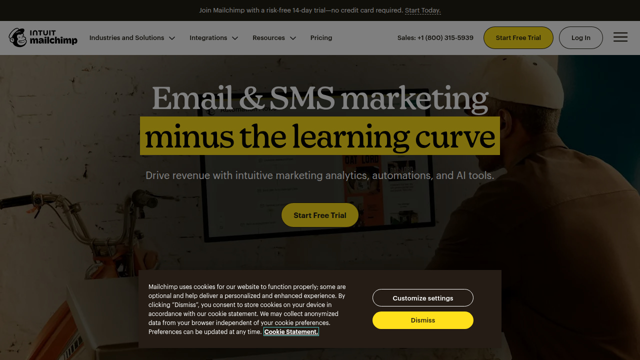 Mailchimp's homepage, illustrating its user-friendly email marketing and automation tools.