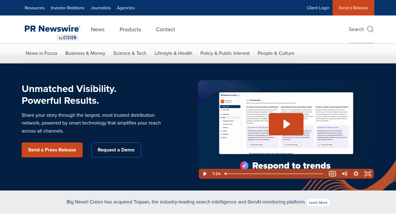A screenshot of the PR Newswire homepage, a source for industry news and reports related to advertising trends.