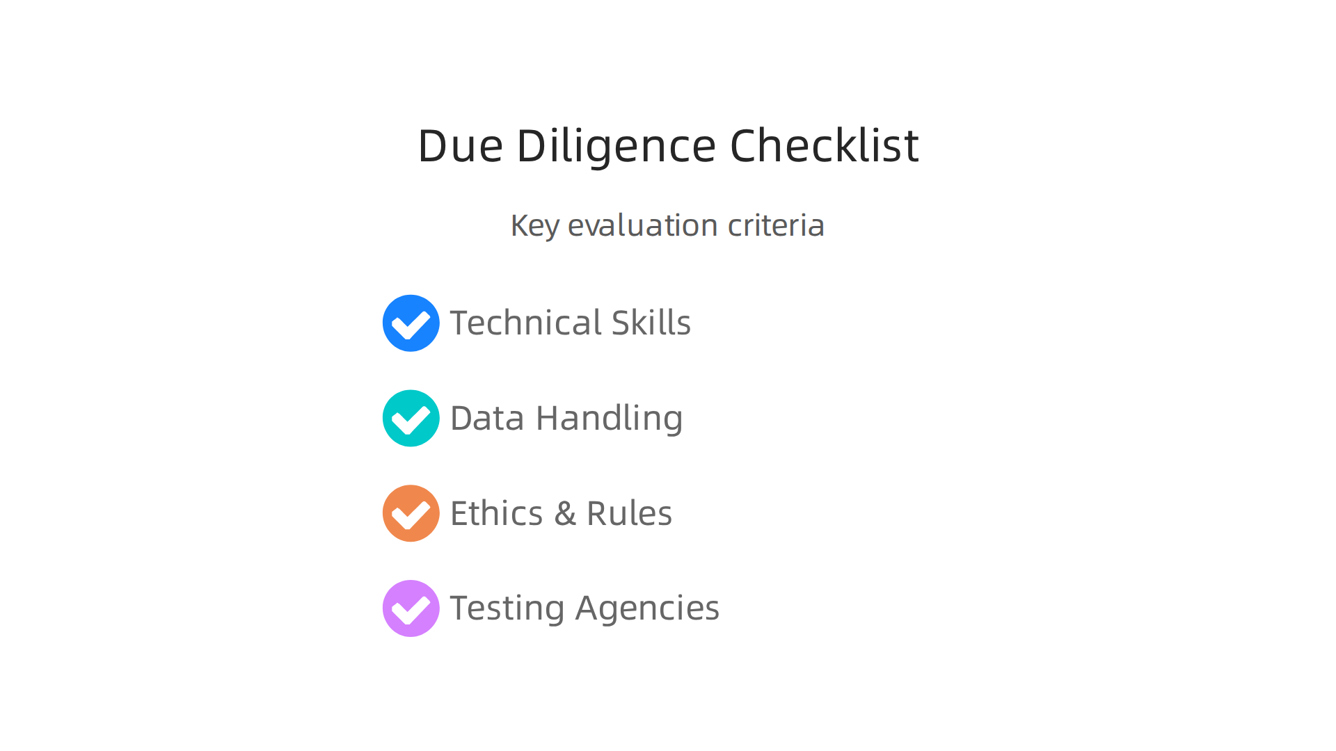A checklist infographic outlining key areas for evaluating potential AI marketing agency partners, covering skills, data, and ethics.