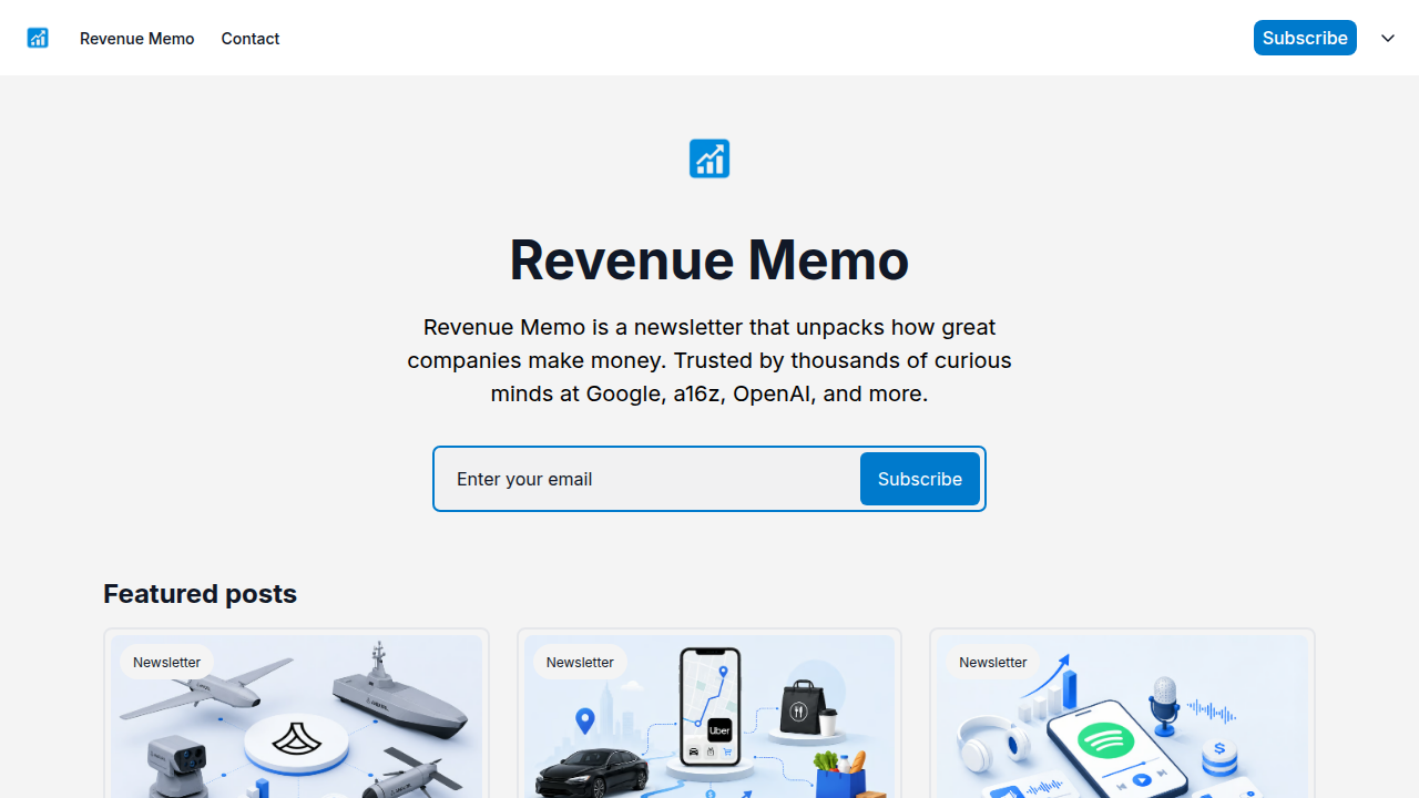 Screenshot of Revenue Memo's website, featuring insights and statistics related to marketing agencies, relevant to industry specialization.