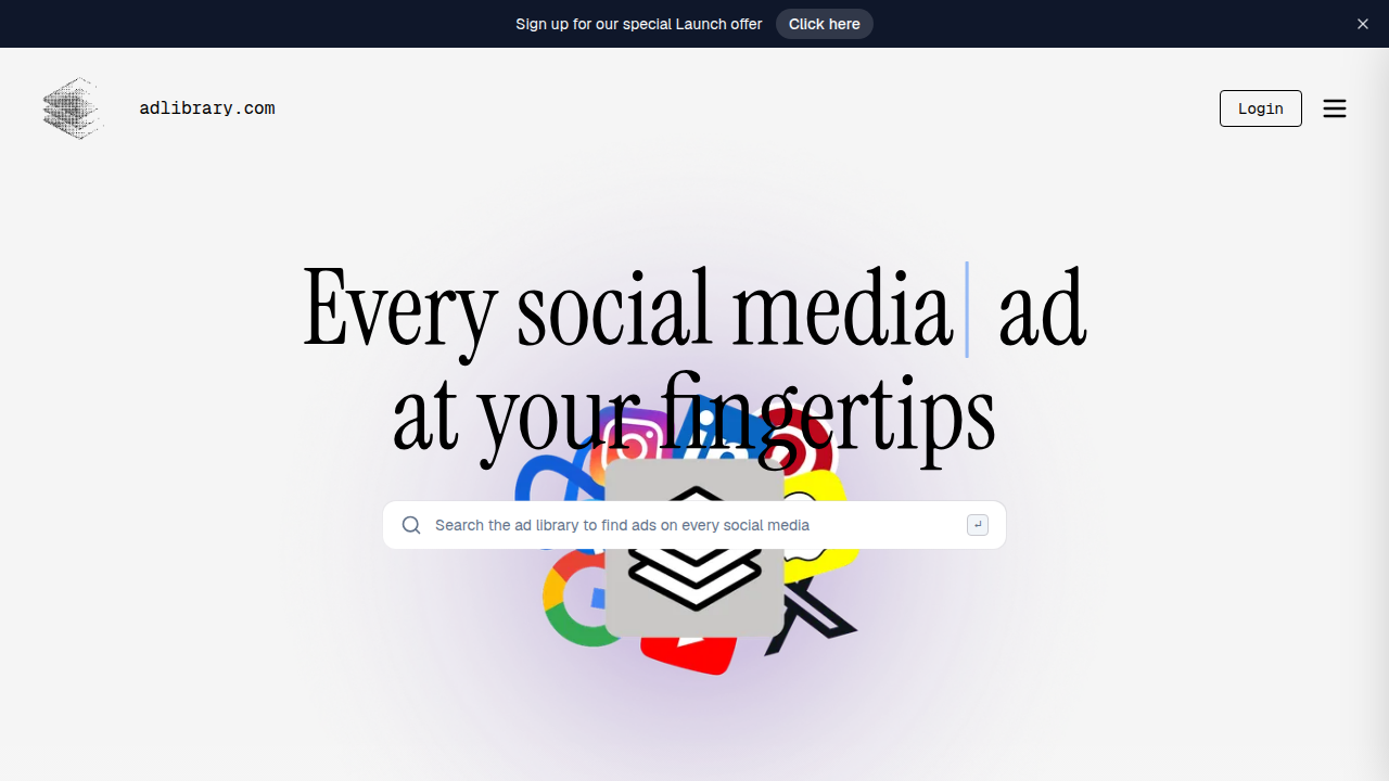 A screenshot of Ad Library's website, a platform for advertising campaign setups and tutorials.