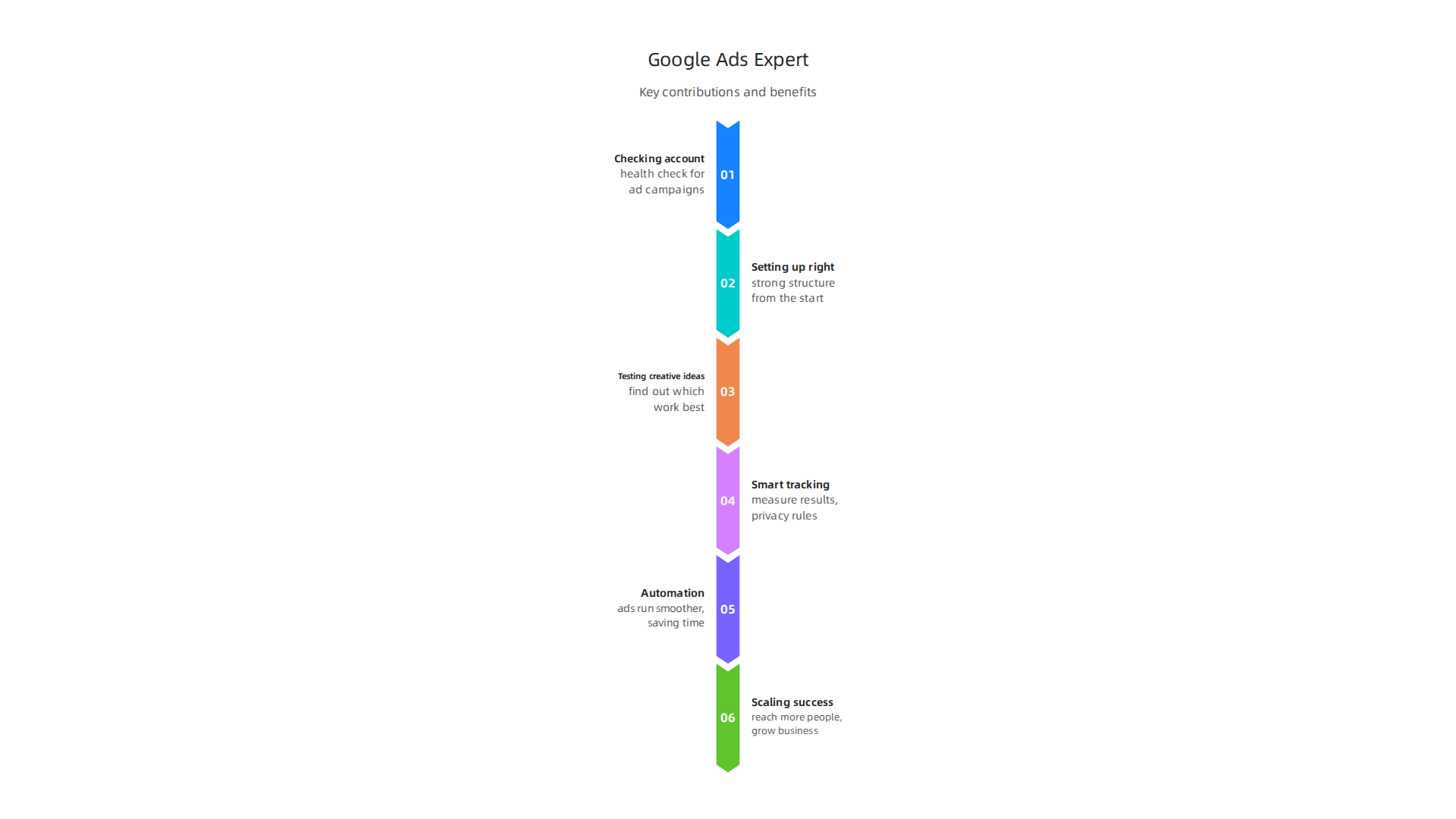 An infographic illustrating the key contributions and benefits a Google Ads expert brings to an organization's advertising strategy.