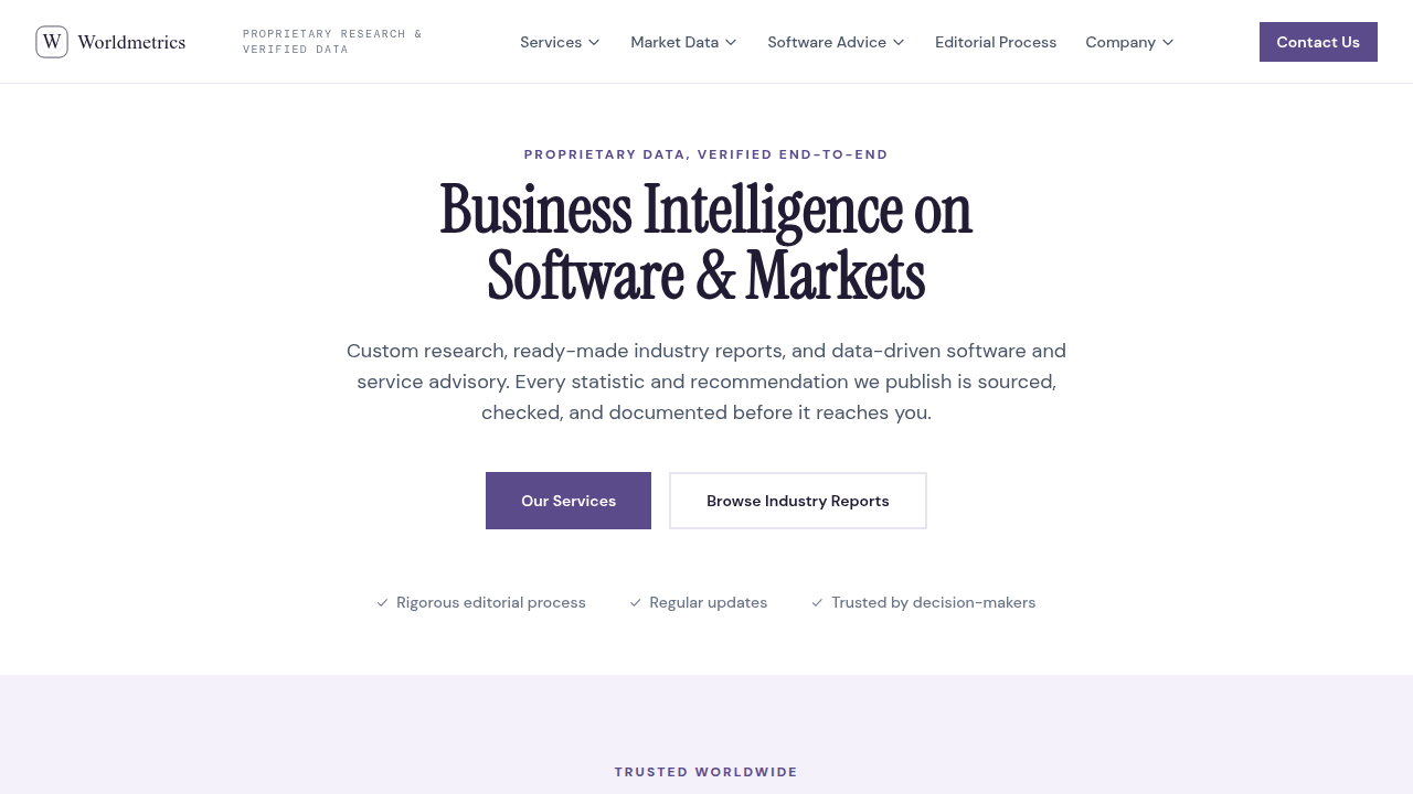 Screenshot of WorldMetrics, a platform offering statistics and insights relevant to specific city industries like New York's advertising sector.